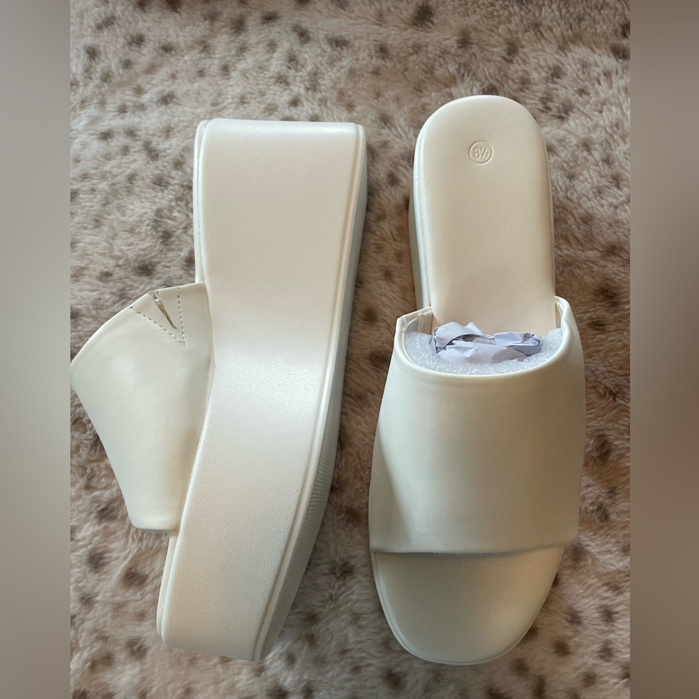 Brand New White Platform Chunky Wedge Sandals Size 6.5